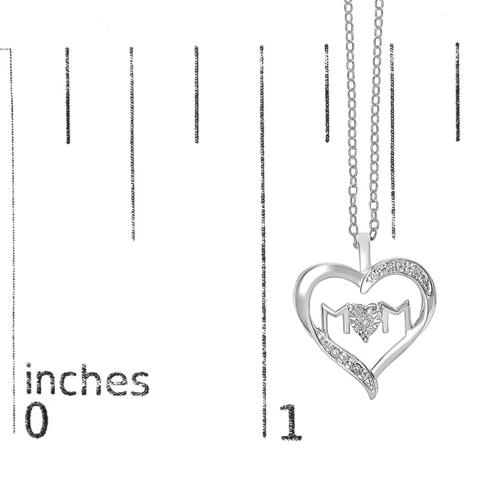 .925 Sterling Silver Diamond Accent MOM with Heart Pendant Necklace (J-K Color, I2-I3 Clarity) - 18