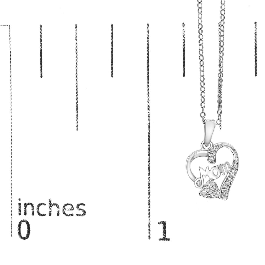 .925 Sterling Silver Diamond Accent Mom with Heart Pendant Necklace (J-K Color, I2-I3 Clarity) - 18