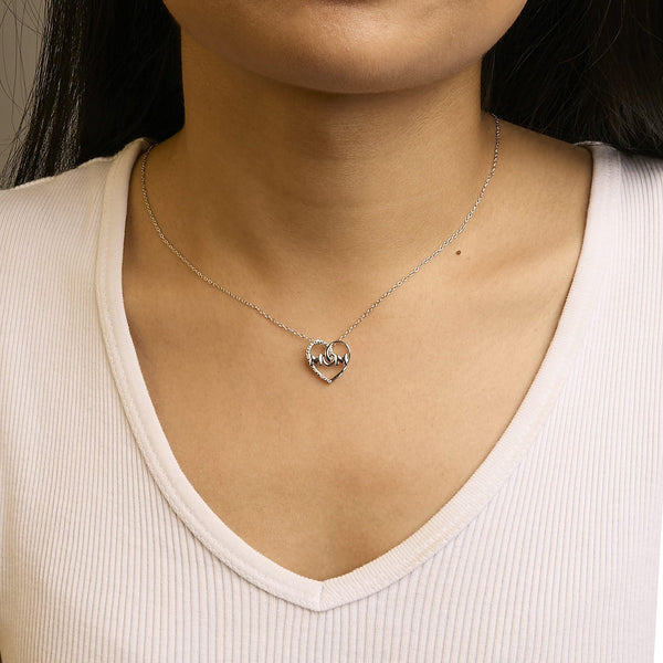 .925 Sterling Silver Diamond Accent MOM Heart Pendant Necklace (J-K Color, I2-I3 Clarity) - 18