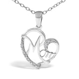 .925 Sterling Silver Cursive Mom Heart Diamond Accent Pendant Necklace (J-K Color, I2-I3 Clarity) - 18