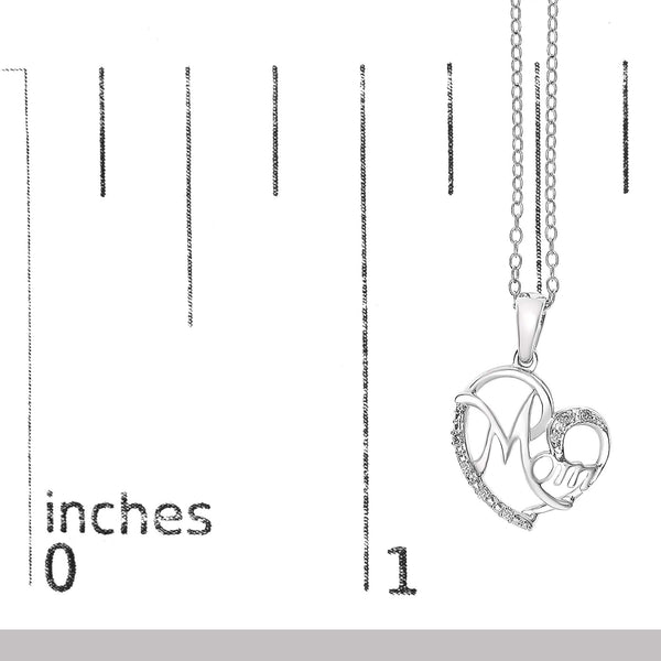 .925 Sterling Silver Cursive Mom Heart Diamond Accent Pendant Necklace (J-K Color, I2-I3 Clarity) - 18