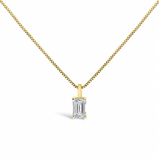 14K Gold Lab Grown Emerald Cut Solitaire Diamond Pendant Necklace-0