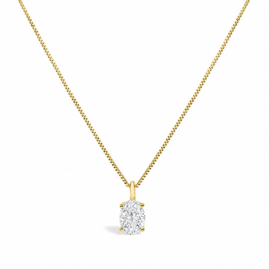 14K Gold Lab Grown Oval Solitaire Diamond Pendant Necklace-0