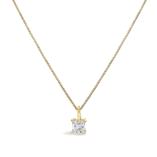 14K Gold Lab Grown Princess Diamond Solitaire Pendant Necklace-0