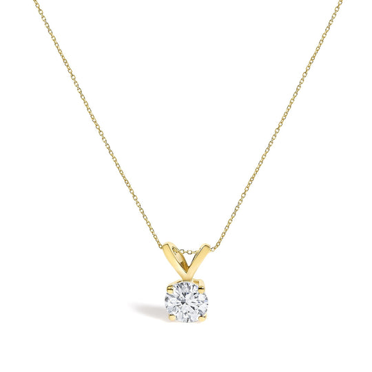 14K Gold Lab Grown Diamond Round Solitaire Pendant Necklace-0