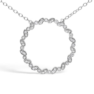 .925 Sterling Silver 1/7 Cttw Lab Grown Diamond Beaded Love Circle Pendant Necklace - Size 18 Inches-1