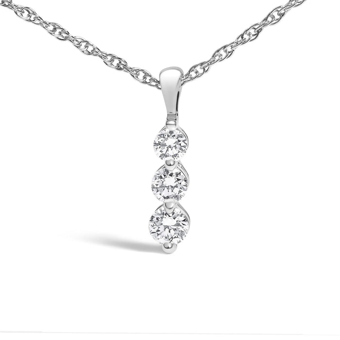 .925 Sterling Silver 1/7 Cttw Lab Grown Diamond Three Stone Diamond Pendant Necklace - 18