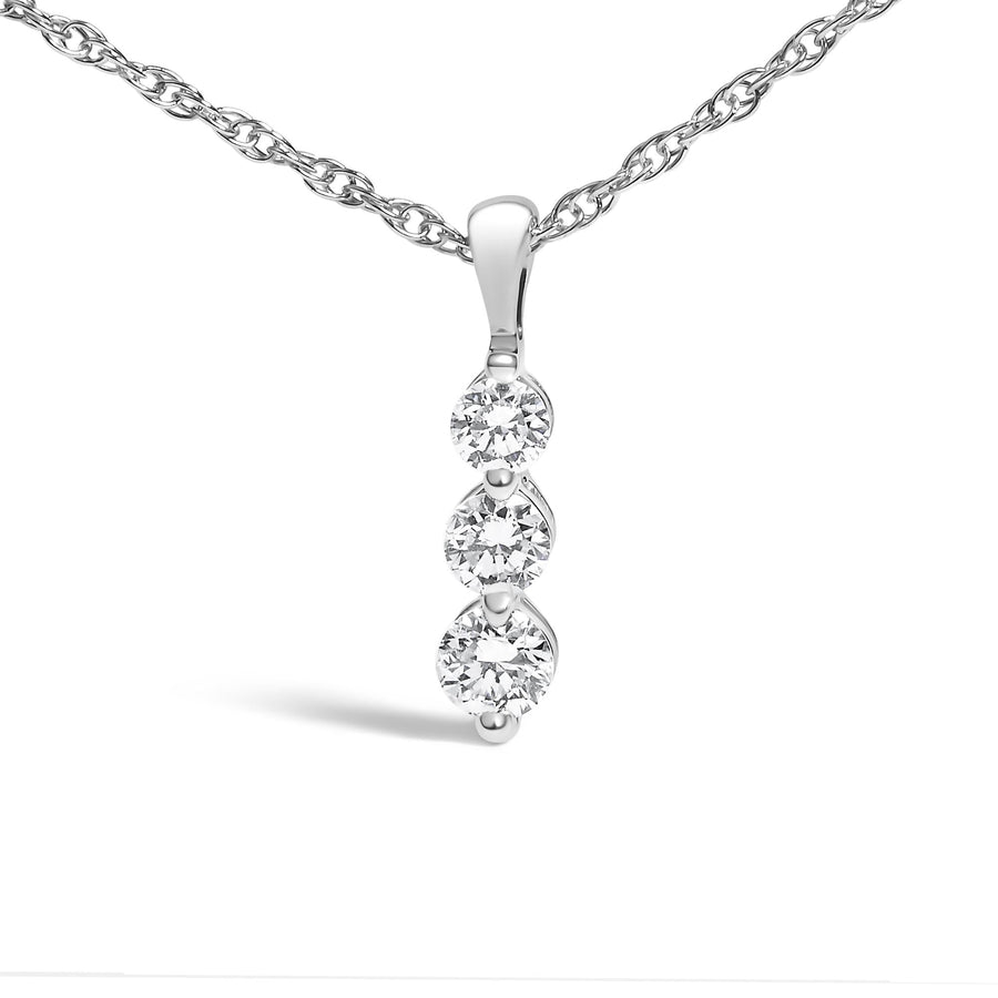 .925 Sterling Silver 1/7 Cttw Lab Grown Diamond Three Stone Diamond Pendant Necklace - 18