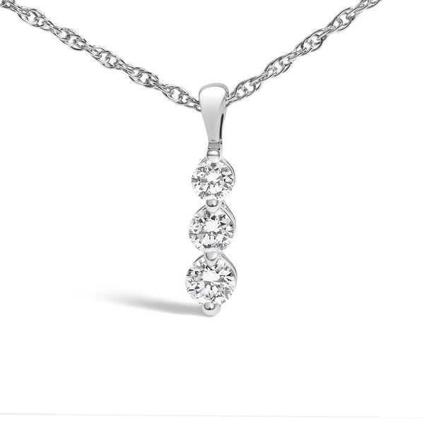 .925 Sterling Silver 1/7 Cttw Lab Grown Diamond Three Stone Diamond Pendant Necklace - 18