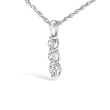 .925 Sterling Silver 1/7 Cttw Lab Grown Diamond Three Stone Diamond Pendant Necklace - 18
