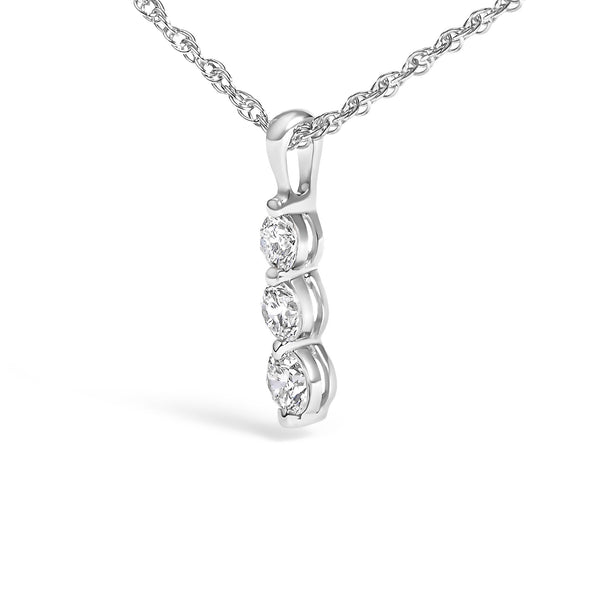.925 Sterling Silver 1/7 Cttw Lab Grown Diamond Three Stone Diamond Pendant Necklace - 18