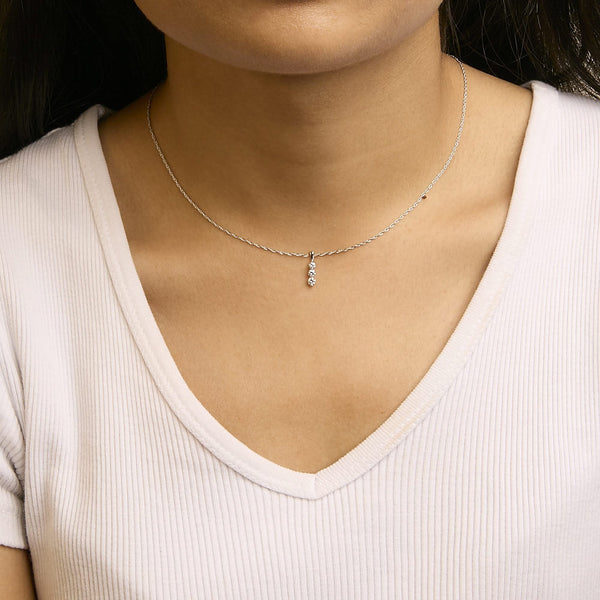 .925 Sterling Silver 1/7 Cttw Lab Grown Diamond Three Stone Diamond Pendant Necklace - 18