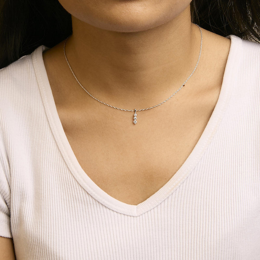 .925 Sterling Silver 1/7 Cttw Lab Grown Diamond Three Stone Diamond Pendant Necklace - 18