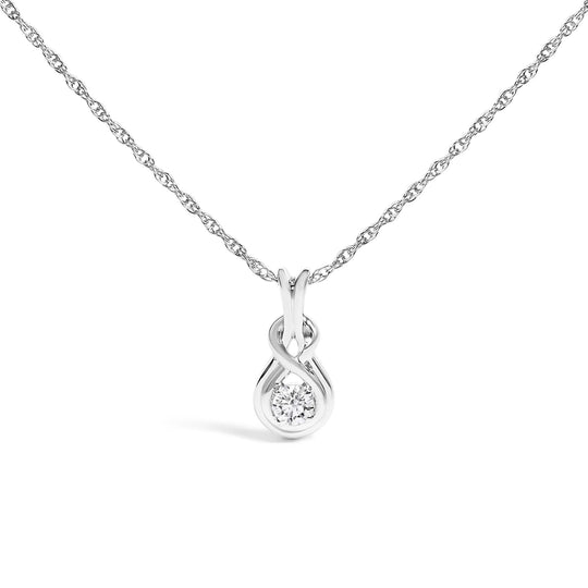 .925 Sterling Silver 1/10 Cttw Lab Grown Diamond Love Knot Solitaire Pendant Necklace - Size 18 Inches-0