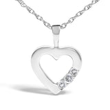 .925 Sterling Silver Lab Grown Diamond 1/4 Cttw Three Stone Heart Pendant Necklace - 18