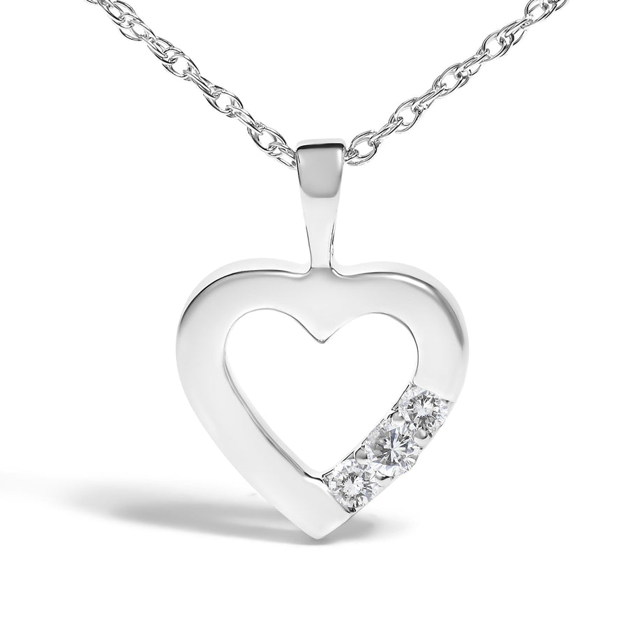 .925 Sterling Silver Lab Grown Diamond 1/4 Cttw Three Stone Heart Pendant Necklace - 18