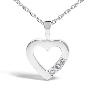 .925 Sterling Silver Lab Grown Diamond 1/4 Cttw Three Stone Heart Pendant Necklace - 18