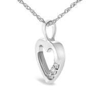 .925 Sterling Silver Lab Grown Diamond 1/4 Cttw Three Stone Heart Pendant Necklace - 18