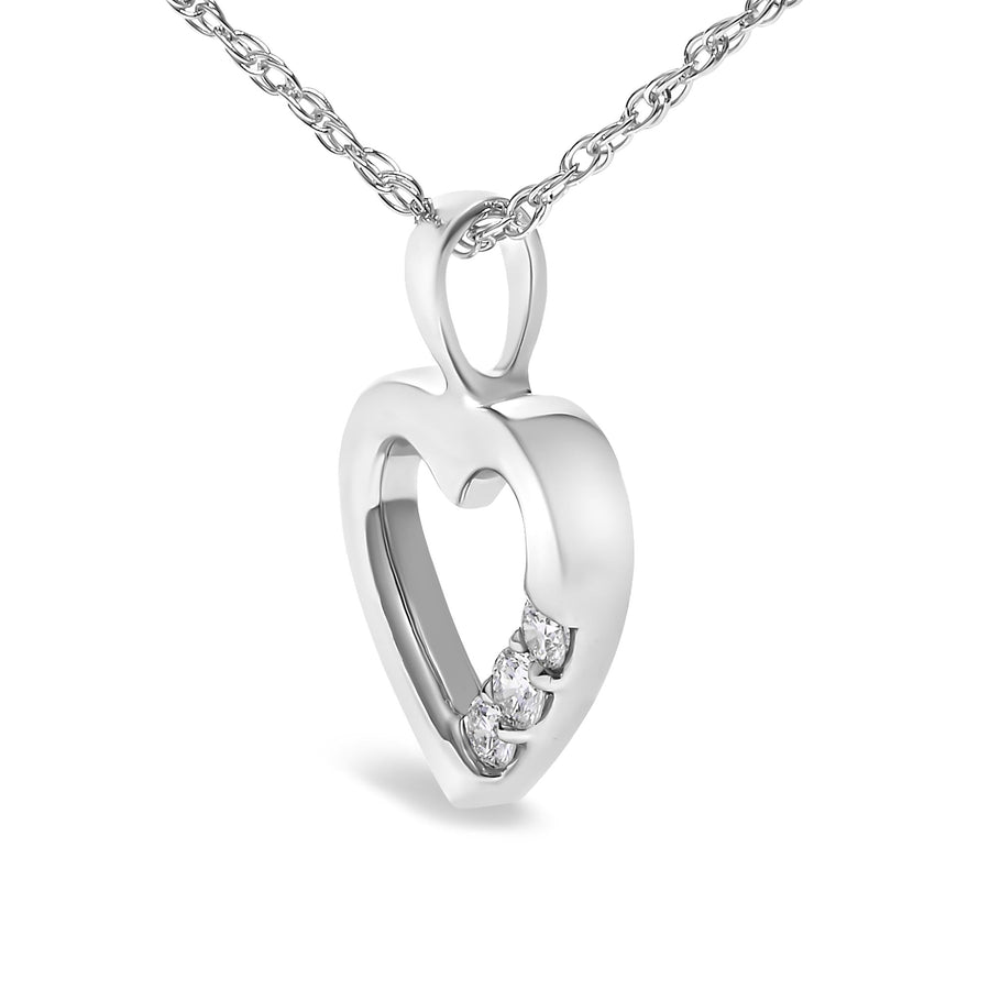 .925 Sterling Silver Lab Grown Diamond 1/4 Cttw Three Stone Heart Pendant Necklace - 18