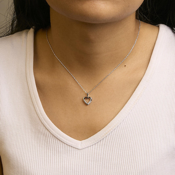 .925 Sterling Silver Lab Grown Diamond 1/4 Cttw Three Stone Heart Pendant Necklace - 18