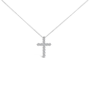 14K Gold 1/2 Cttw Lab Grown Diamond 11 Stone Cross Pendant Necklace-1