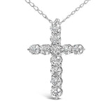 14K Gold 1/2 Cttw Lab Grown Diamond 11 Stone Cross Pendant Necklace-3 thumbnail 4