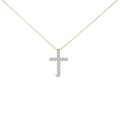 14K gold cross pendant necklace with 11 round lab grown diamond stones