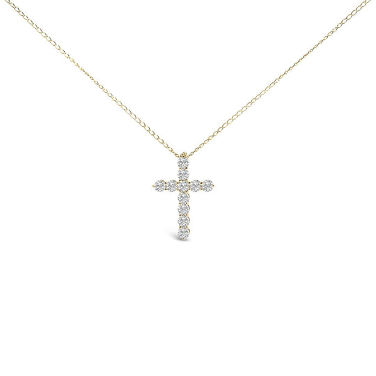 14K Gold 1/2 Cttw Lab Grown Diamond 11 Stone Cross Pendant Necklace-0