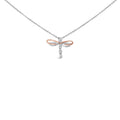 14K rose gold dragonfly pendant necklace with diamond accents in the wings
