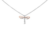 14K Rose Gold Plated Sterling Silver 1/10 Cttw Diamond Dragonfly Pendant Necklace-0 thumbnail 1