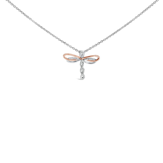 14K Rose Gold Plated Sterling Silver 1/10 Cttw Diamond Dragonfly Pendant Necklace-0