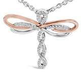 14K Rose Gold Plated Sterling Silver 1/10 Cttw Diamond Dragonfly Pendant Necklace-1 thumbnail 2