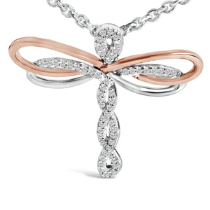 14K Rose Gold Plated Sterling Silver 1/10 Cttw Diamond Dragonfly Pendant Necklace-1