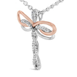 14K Rose Gold Plated Sterling Silver 1/10 Cttw Diamond Dragonfly Pendant Necklace-3 thumbnail 4
