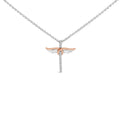 14K Rose Gold Plated Sterling Silver 1/5 Cttw Diamond Wing Cross Pendant Necklace-0