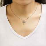 14K Rose Gold Plated Sterling Silver 1/5 Cttw Diamond Wing Cross Pendant Necklace-2 thumbnail 3