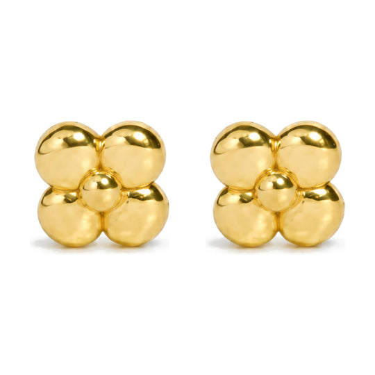 18K Yellow Gold Four-Petal Flower Stud Earrings