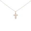 10K rose gold plated cross necklace with round diamond stones
