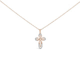 10K rose gold plated cross necklace with round diamond stones thumbnail 1