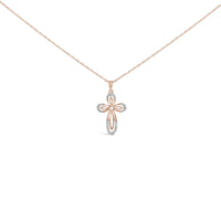 10K Rose Gold Plated Sterling Silver 1/6 Cttw Diamond Double Loop Cross Pendant Necklace