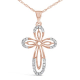 10K Rose Gold Plated Sterling Silver 1/6 Cttw Diamond Double Loop Cross Pendant Necklace-1 thumbnail 2
