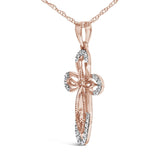 10K Rose Gold Plated Sterling Silver 1/6 Cttw Diamond Double Loop Cross Pendant Necklace-3 thumbnail 4