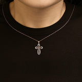 10K Rose Gold Plated Sterling Silver 1/6 Cttw Diamond Double Loop Cross Pendant Necklace-2 thumbnail 3