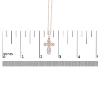 10K Rose Gold Plated Sterling Silver 1/6 Cttw Diamond Double Loop Cross Pendant Necklace
