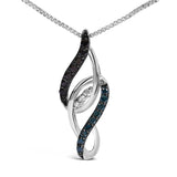 Sterling Silver 1/4 Cttw Black Blue White Diamond Linear Swirl Pendant Necklace-1 thumbnail 2