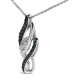 Sterling Silver 1/4 Cttw Black Blue White Diamond Linear Swirl Pendant Necklace-3 thumbnail 4