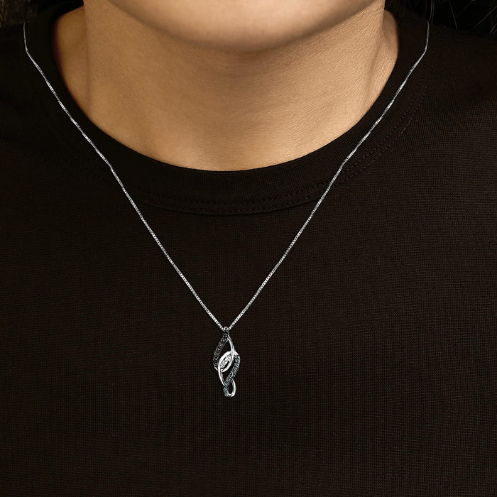 Sterling Silver 1/4 Cttw Black Blue White Diamond Linear Swirl Pendant Necklace