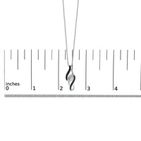 Sterling Silver 1/4 Cttw Black Blue White Diamond Linear Swirl Pendant Necklace