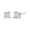 925 sterling silver stud earrings with 2 princess-cut diamond stones