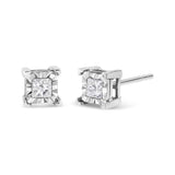 925 sterling silver stud earrings with princess-cut diamond solitaire stones thumbnail 1